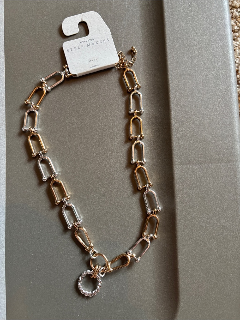 Maurices Two-Tone Gold and Silver Link Necklace with Ring Pendant